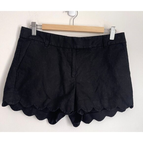 J Crew Womens Shorts Linen Blend Hook Eye Closure Scallop Hem Black Size 8 - Picture 1 of 4